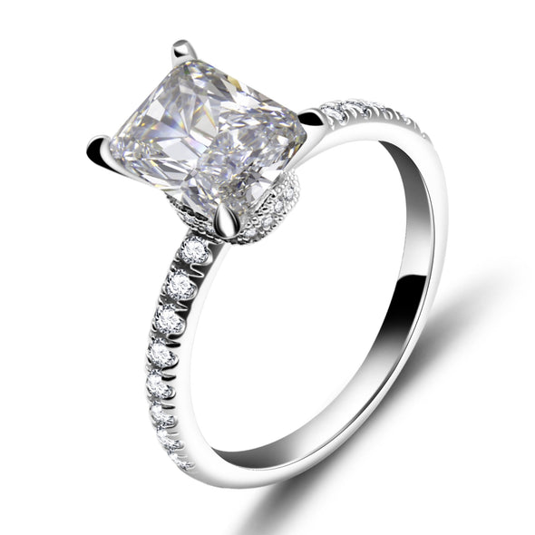 Jolics 3ct Radiant Cut White Gold Plated Sterling Silver Engagement Ring - jolics