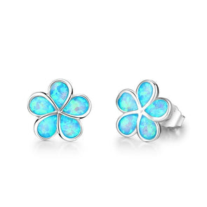 Leaf Design Blue Opal Silver Earrings - jolics