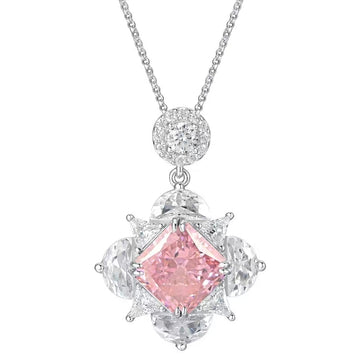 925 Silver Cubic Zirconia Square Cut Pink Gemstone Necklace (Without Chain)