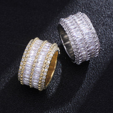 European and American hot-selling double-row bar zircon ring hip-hop trendy men's and women's diamond ring  Amazon eBay hot sale