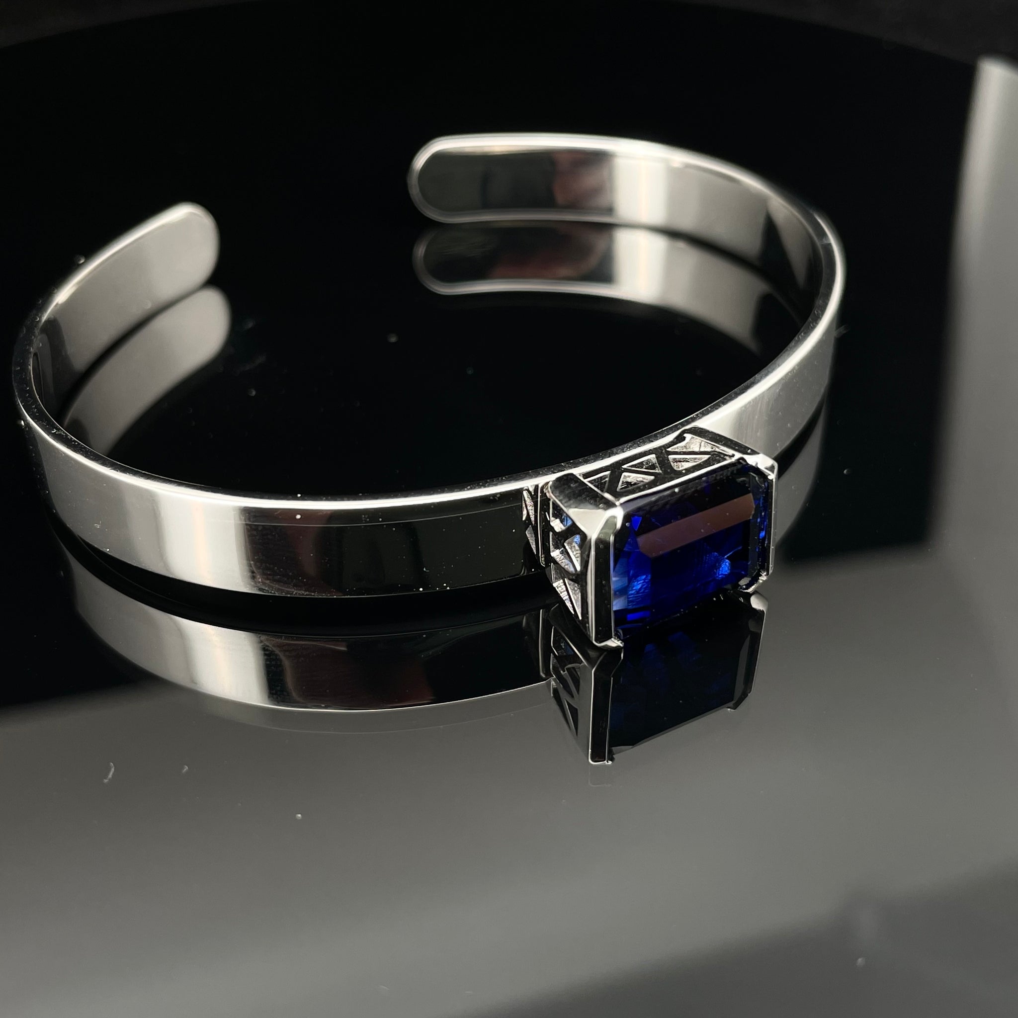 Rectangular Cut Sapphire S925 Silver Cultivated Open Bracelet