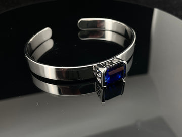 Rectangular Cut Sapphire S925 Silver Cultivated Open Bracelet