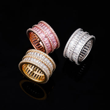 Jinao jewelry double row zircon hip-hop men and women diamond ring real gold electroplating trendy ring BlingBling