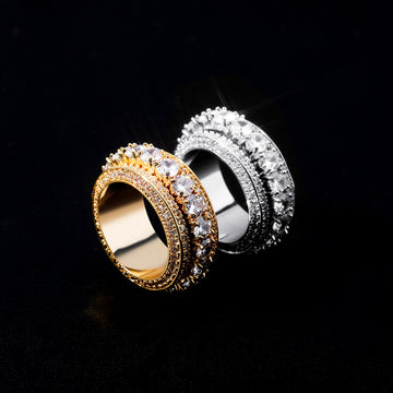 European and American  hit five-row zircon rotatable ring full of zircon hip-hop trendy personality rotating ring