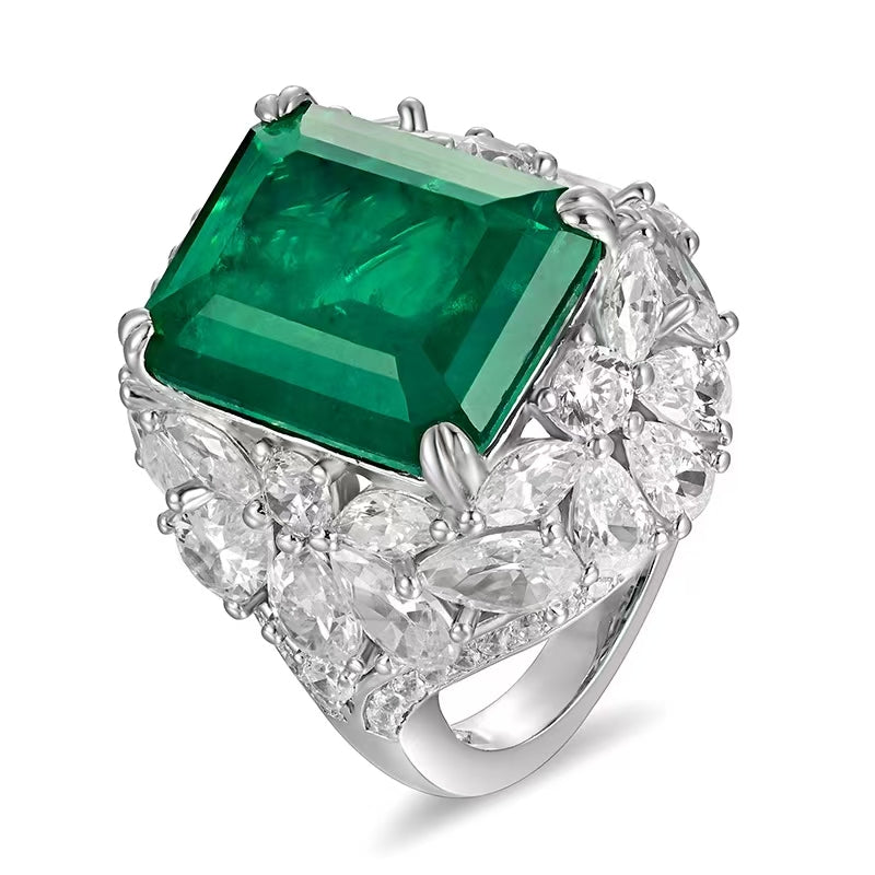 Vintage Square Diamond Large Carat Emerald Ring Fashion Female Index