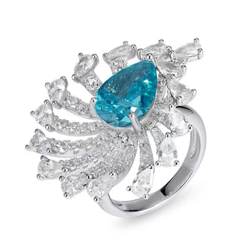 Teardrop Shape 925 Silver Cubic Zirconia Blue Ring