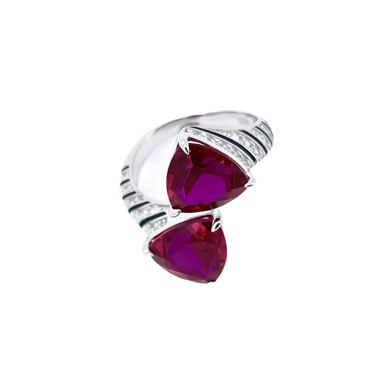 Niche Design Party Drop Shape 925 Silver Cultured Ruby Open Ring