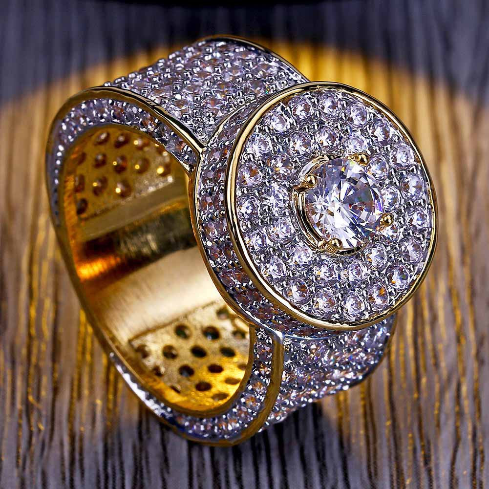 European and American men's classic big gold ring real gold electroplated micro-inlaid zircon hip-hop ring