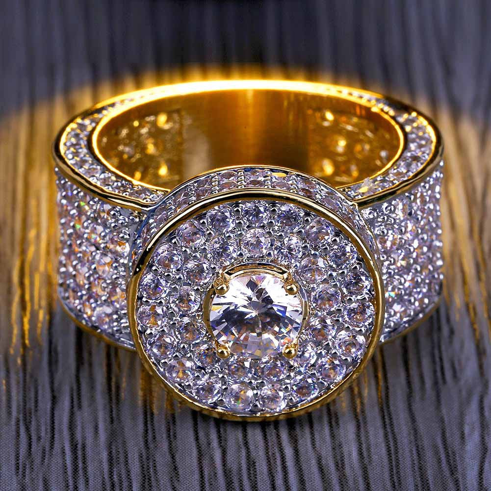 European and American men's classic big gold ring real gold electroplated micro-inlaid zircon hip-hop ring