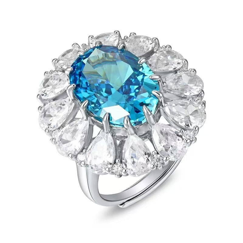 New 12.66ct Lab Grown Paraiba Sapphire Ring S925 Silver Jewelry Engagementring for Women