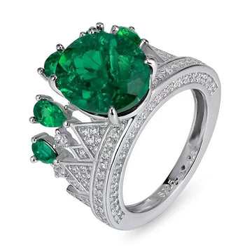 18K Gold Inlaid Colored Baby Stone PT950 Platinum Cultured Emerald Ring Cultured Color Baby Light Luxury