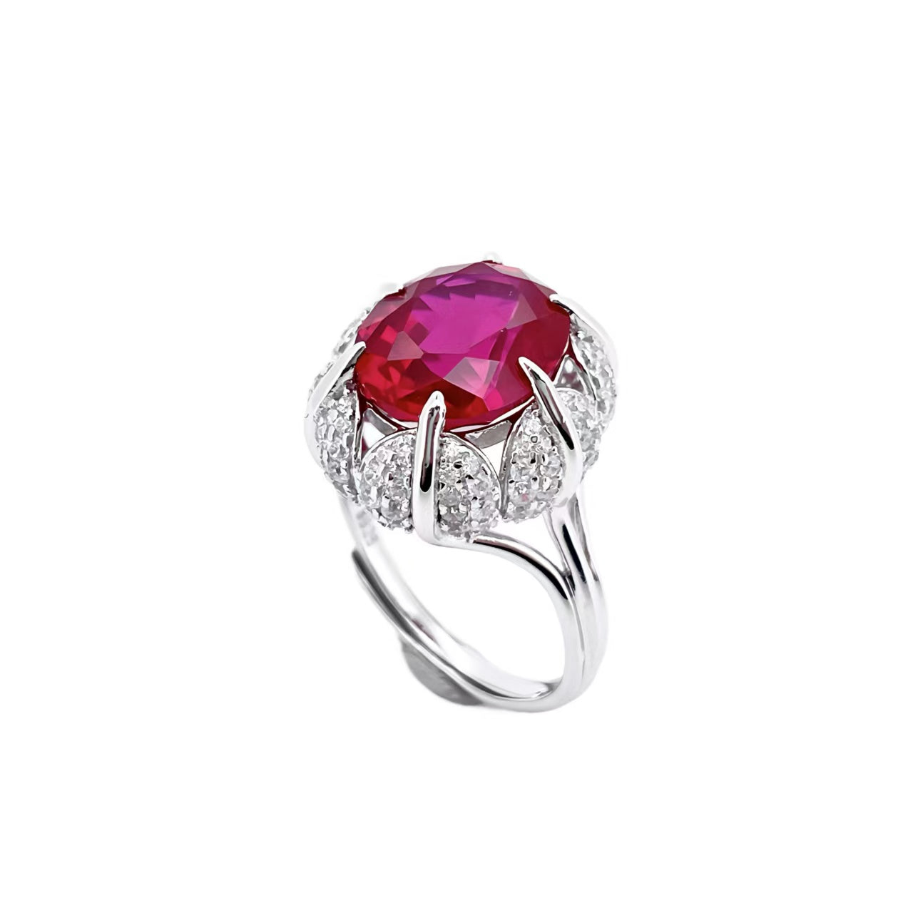 Oval Shape S925 Silver Cultured Ruby Ring Suitable For Engagement Jewelry