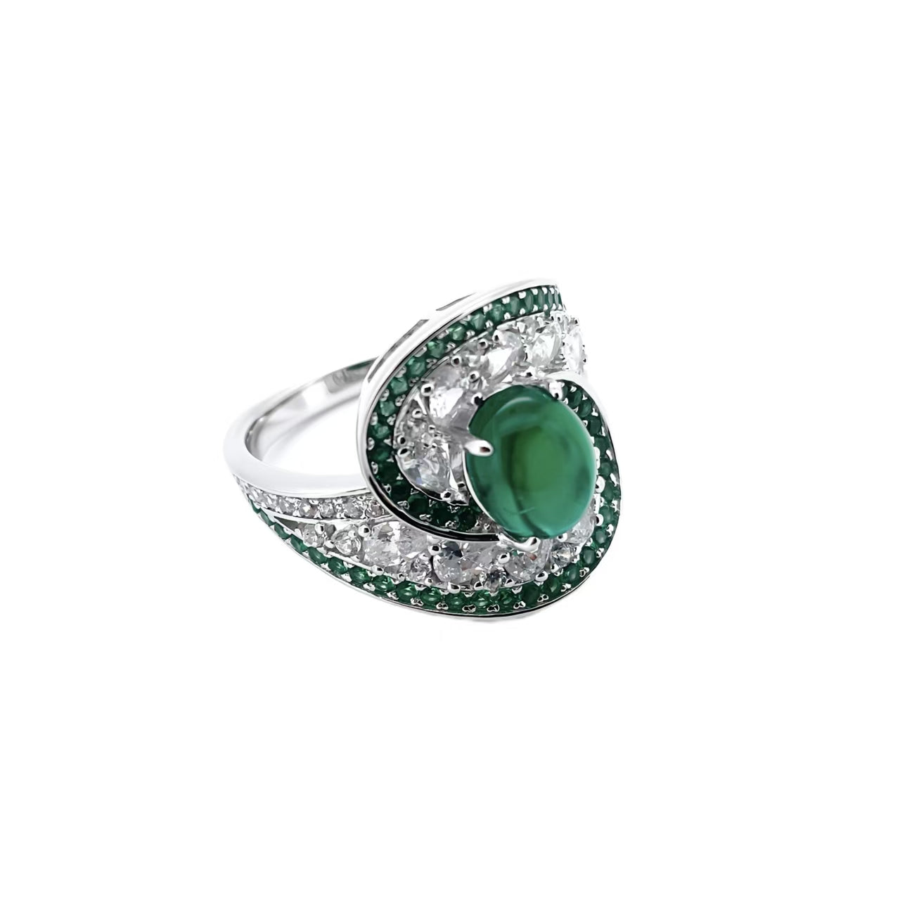 Oval Shape S925 Silver Cultured Emerald Ring