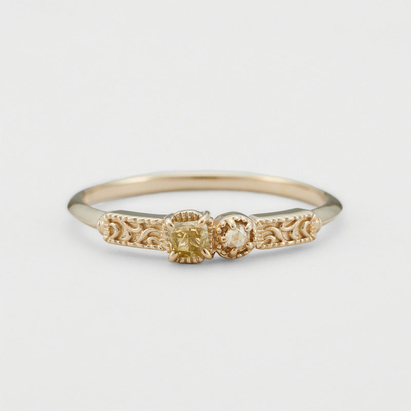 New arrival in spring 2023 French simple niche gentle style S925 silver plated with 14K gold light yellow crystal white zircon ring