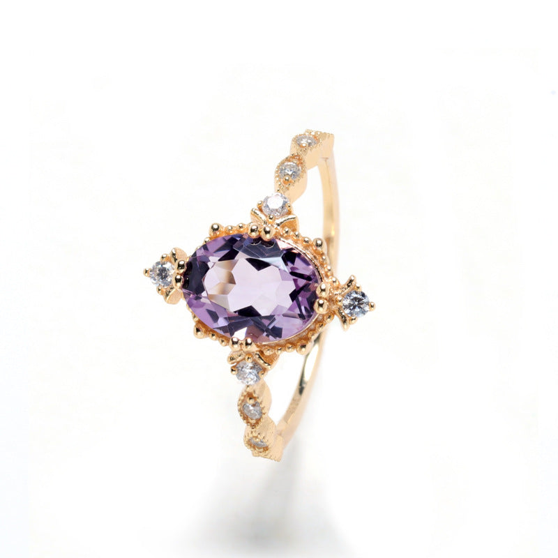 Jolcs  light luxury S925 silver ring female natural amethyst ring romantic sweet atmosphere jewelry