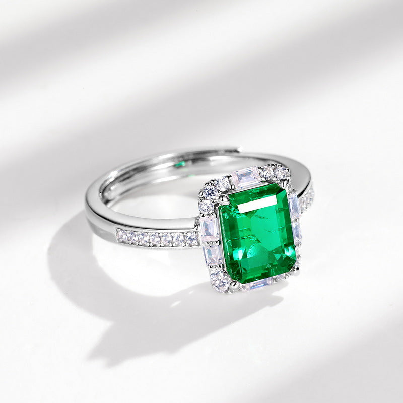 Willson Jewelry Colored Gemstone Luxury Cultivated Emerald Ring Female S925 Silver Inlaid Full Diamond Hand Jewelry Fashion Gemstone