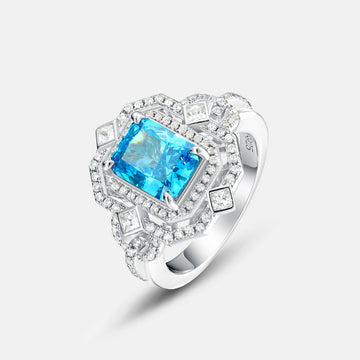 new shallow sea blue high carbon diamond ring female S925 silver full inlaid brilliant colored gemstone finger ring European and American fashion high-end