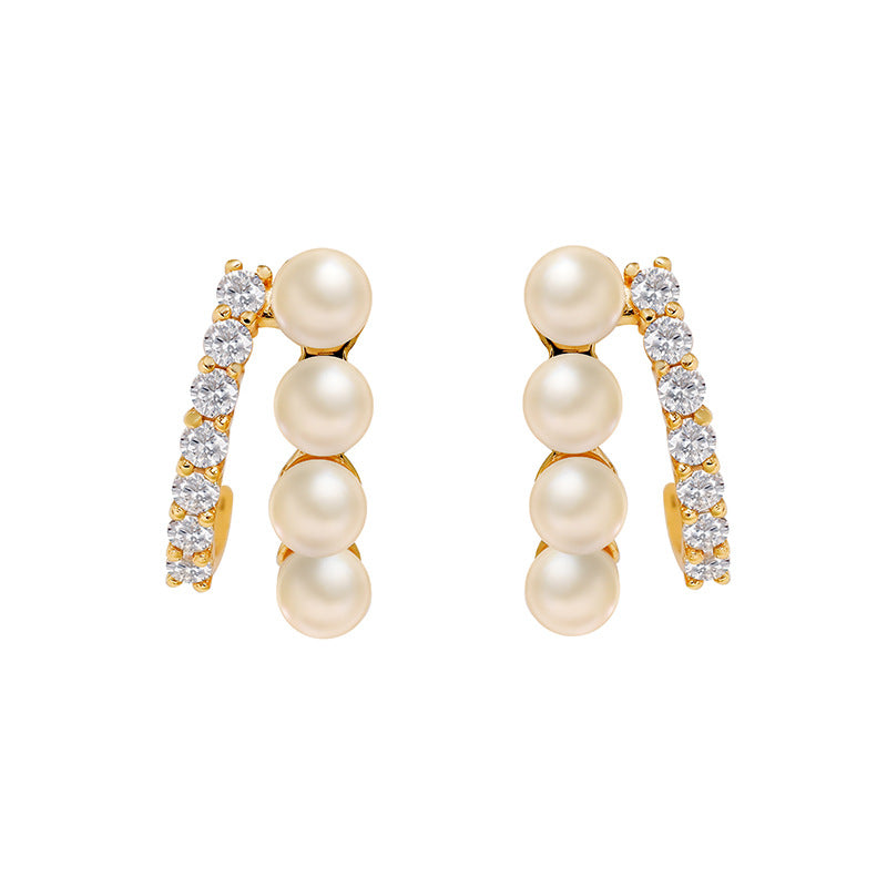 Jolics new style niche design simple temperament freshwater pearl earrings ete same style double row zircon earrings