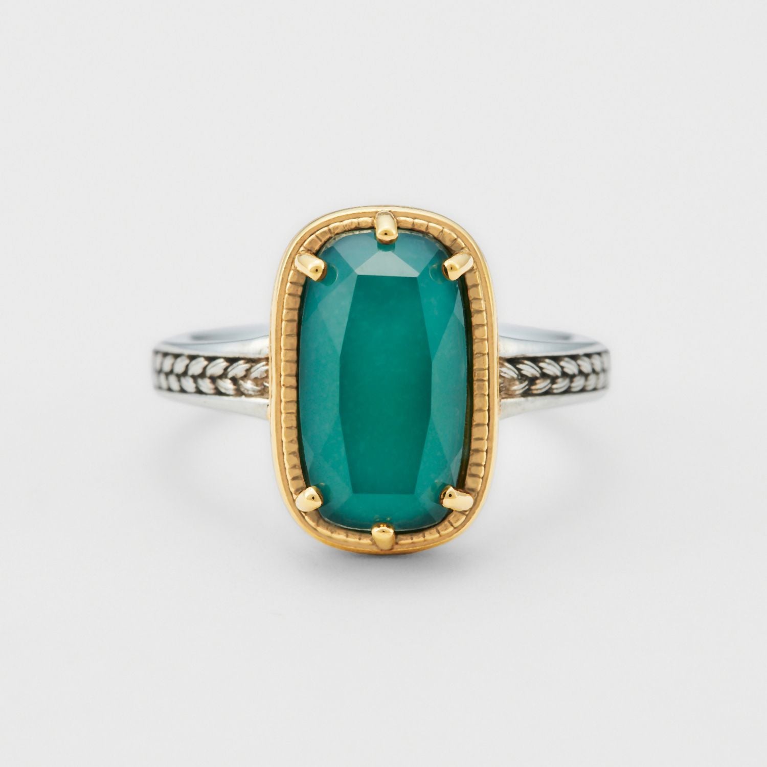 Agete*Same Style 23 French Retro S925 Silver Plated 14K Gold Electrochromic White Crystal + Turquoise Ring