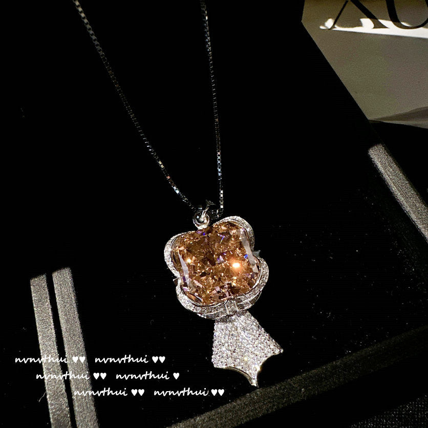 Mermaid Lady Cinnamon Powder Gemstone 925 Silver Ring Mermaid Tail Pink Orange Zircon 925 Silver Necklace Earring Set