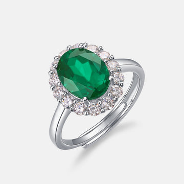 new egg-shaped cultivated emerald ring S925 silver surrounded by diamond colored gemstone finger ring European and American retro temperament