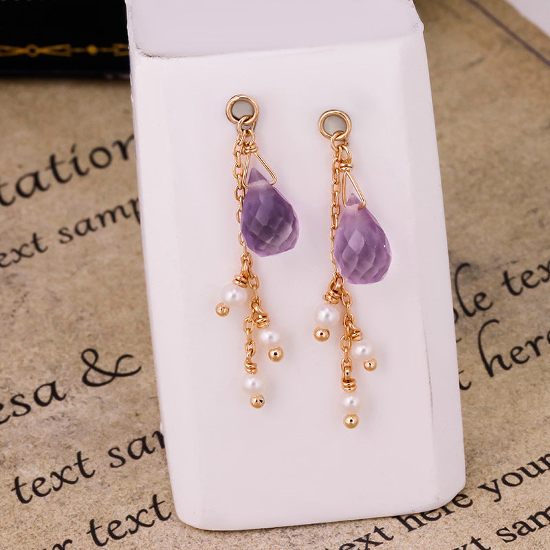 Dunli Jewelry  French Retro Niche Light Luxury Style S925 Silver Plated 14K Gold Amethyst Earrings