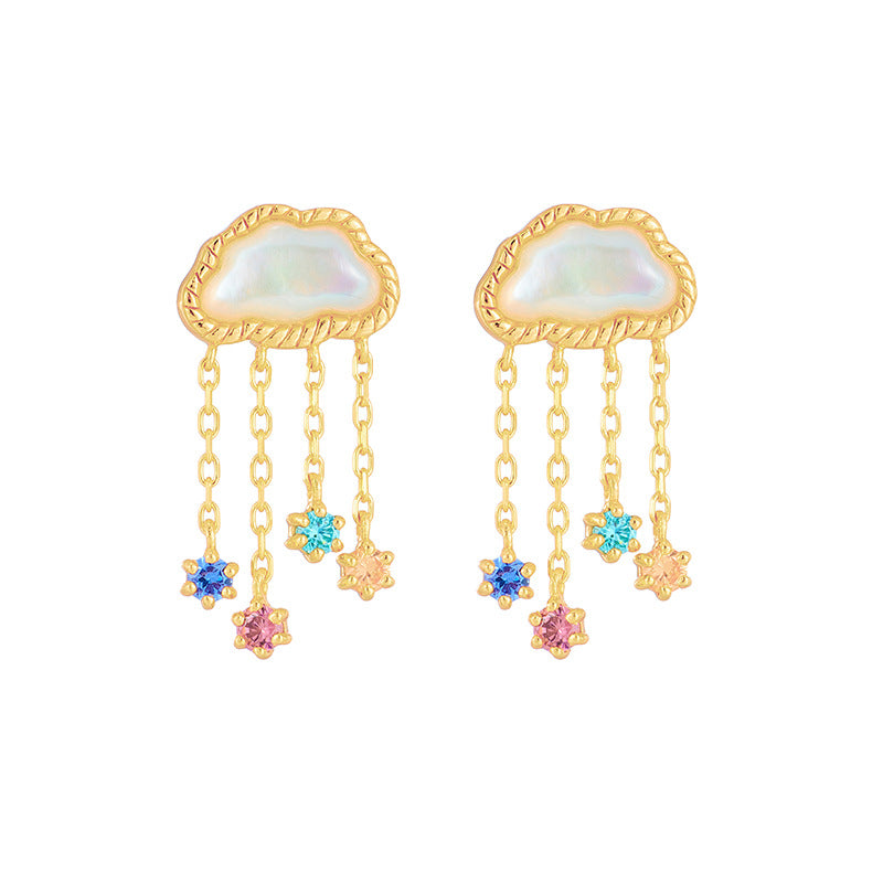 Jolics  Jewelry New Korean Version Three-Dimensional Cloud White Butterfly Shell Earrings S925 Sterling Silver Gold-plated Earrings Women Spot Wholesale