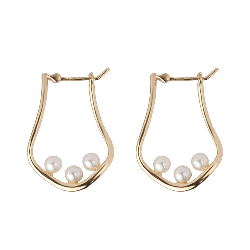 Japanese light jewelry aget* same style S925 silver gold-plated freshwater pearl earrings simple temperament versatile earrings