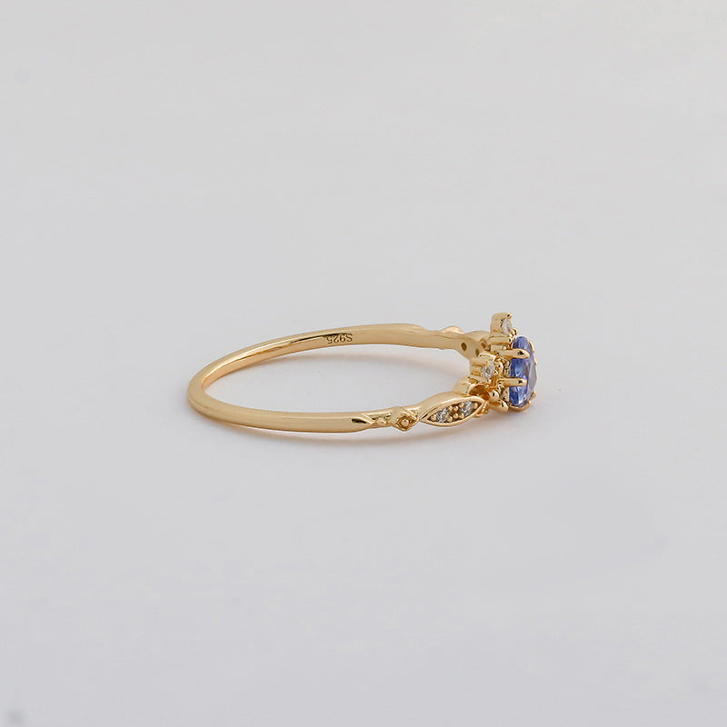 Dunli Jewelry French Light Luxury Retro Style S925 Silver Plated 14k Gold Tanzanite Ring