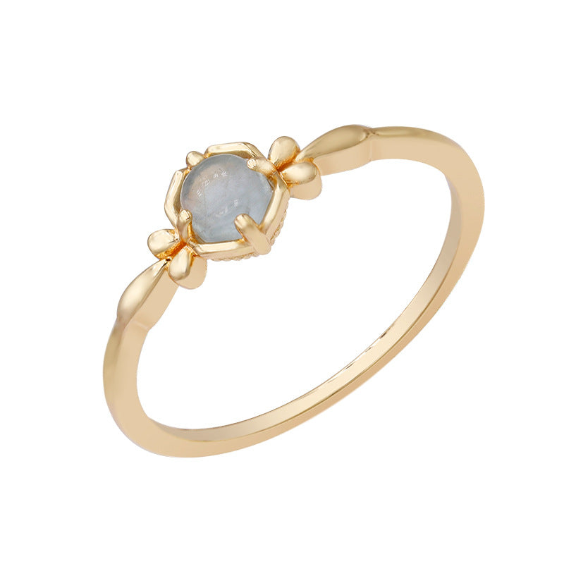 Dunli Jewelry  Japanese Simple Gentle Style S925 Silver Plated 14K Gold Aquamarine Ring