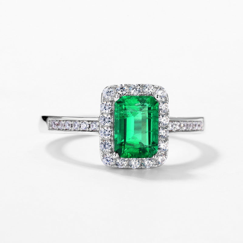 hot-selling S925 silver ring female cultivated emerald retro light luxury finger ring noble European and American style spot delivery