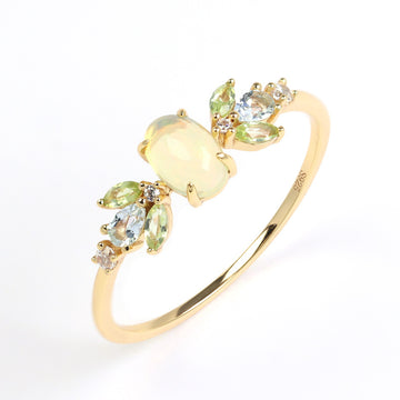 Japanese light luxury women's ring S925 silver gold-plated natural opal ring horse eye peridot high-end finger ring