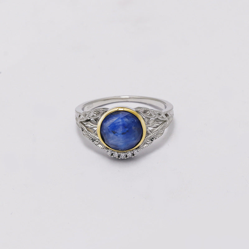 Dunli Jewelry  Daily Wear Artistic Retro Light Luxury S925 Silver Blue Crystal Ring