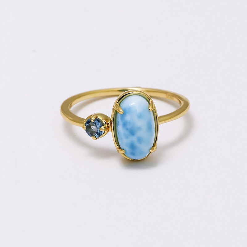 Jewelry source manufacturer daily wear niche light luxury egg-shaped sea pattern stone London blue ring