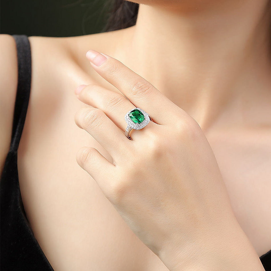 Willson Jewelry Colored Gemstone Ring Women's S925 Silver Cultivated Emerald Ring Fashionable Encircled Fashion Gemstone Bracelet