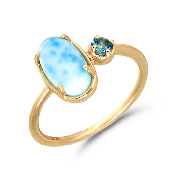 Jewelry source manufacturer daily wear niche light luxury egg-shaped sea pattern stone London blue ring