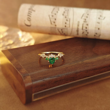 Jolics Jewelry Retro Design High-end Cultivated Emerald Love Light Luxury Ring S925 Sterling Silver Gold-plated Jewelry