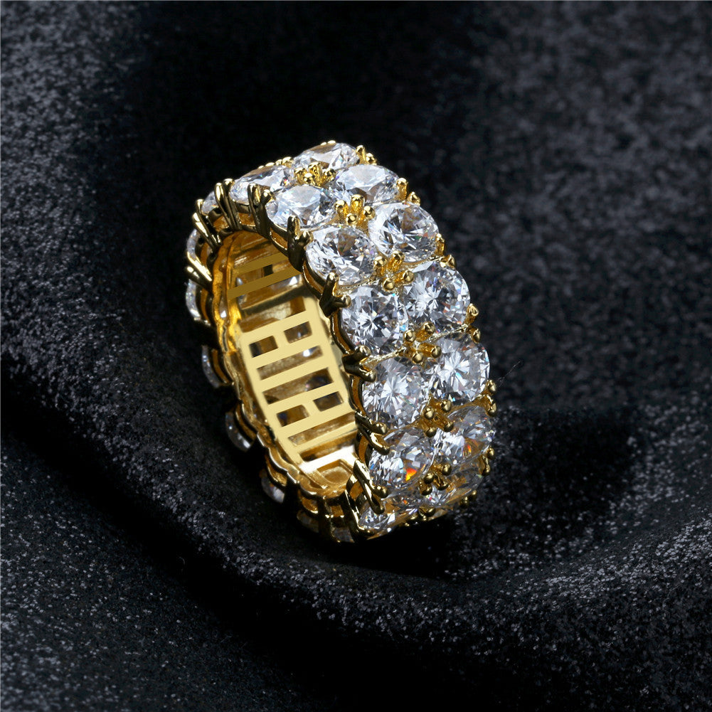 European and American  hot selling 925 silver double row zircon men and women hip-hop ring personality simple fashion accessories