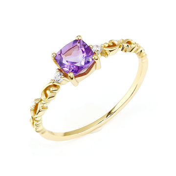 2022 Spring and Summer New Amethyst Sugar Cube Series Palace Flower Hollow Ring Arm White Zircon Ring Light Luxury Ring