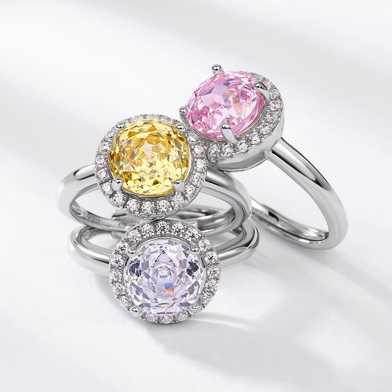 New  S925 silver millennium rose cut zirconium ring surrounded by colored gemstones open finger ring European and American fashion simple