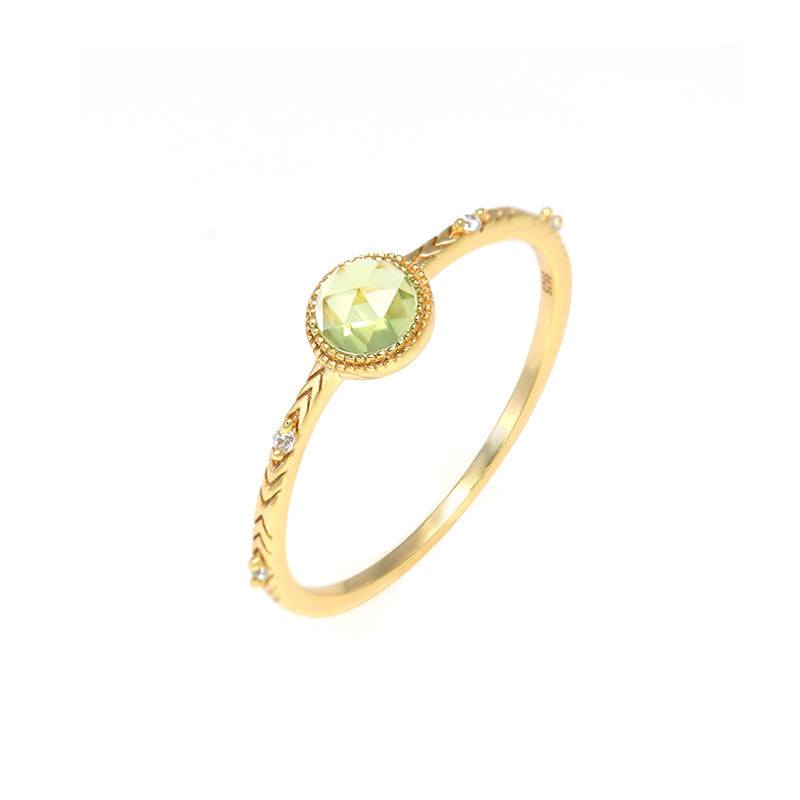 Jolics Jewelry Hot Selling Round Peridot Simple Women's Ring S925 Gold-plated Ring