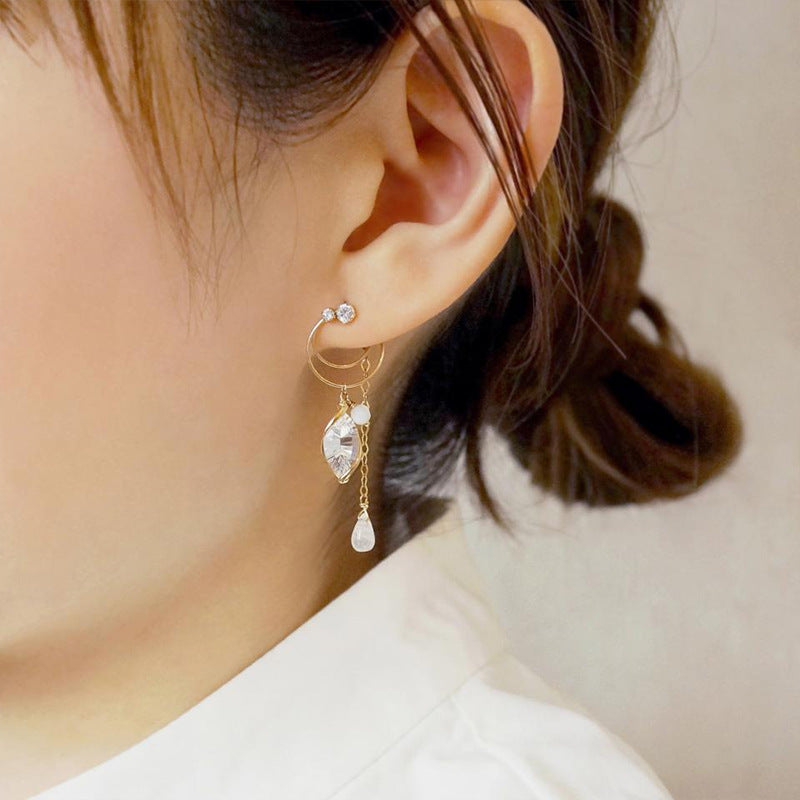 Japanese jewelry TANK UP same style detachable earrings summer new S925 sterling silver natural white crystal earrings