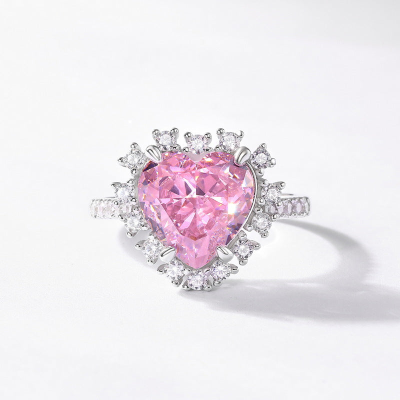 Willson new love shape super flash pink high carbon diamond ring ice flower cut S925 sterling silver ring