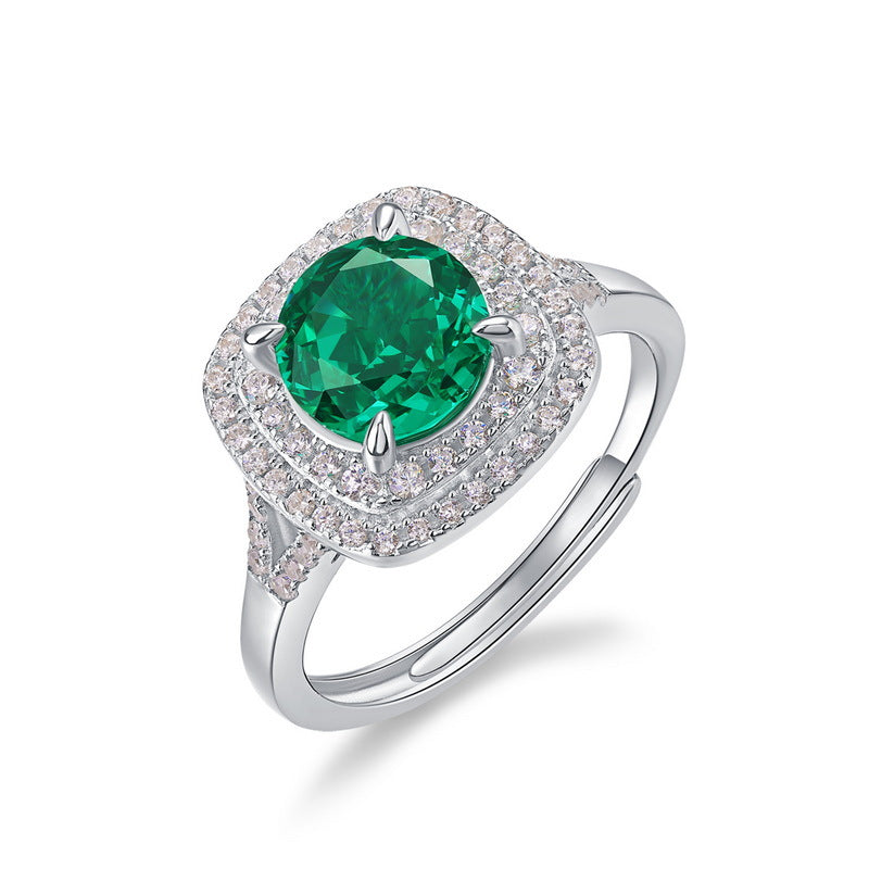 supply of emerald green high carbon diamond ring S925 silver full of brilliant colored gemstone finger ring European and American retro all-match