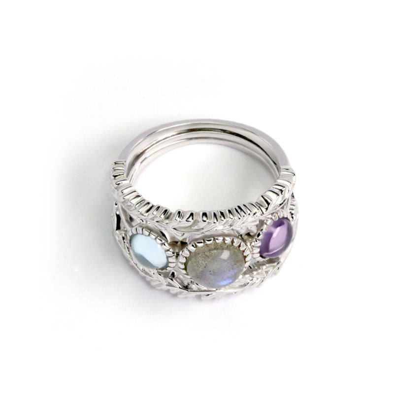 Jolics new ring set 925 sterling silver gemstone female ring labradorite amethyst crystal antique jewelry light luxury retro