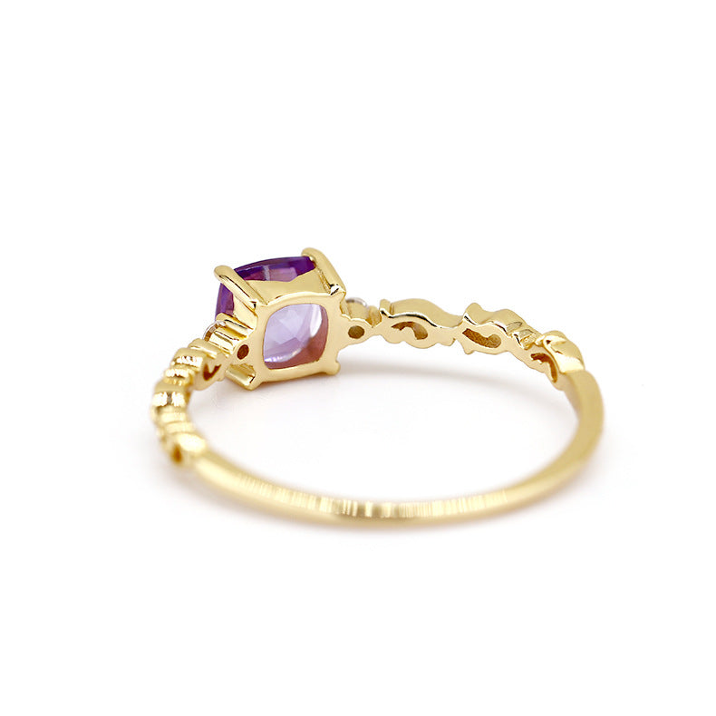 2022 Spring and Summer New Amethyst Sugar Cube Series Palace Flower Hollow Ring Arm White Zircon Ring Light Luxury Ring