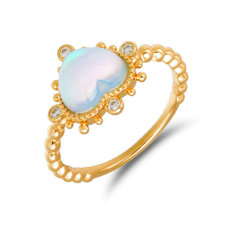 Jewelry source manufacturer Korean style sweet princess style s925 aurora opal white zirconium ring