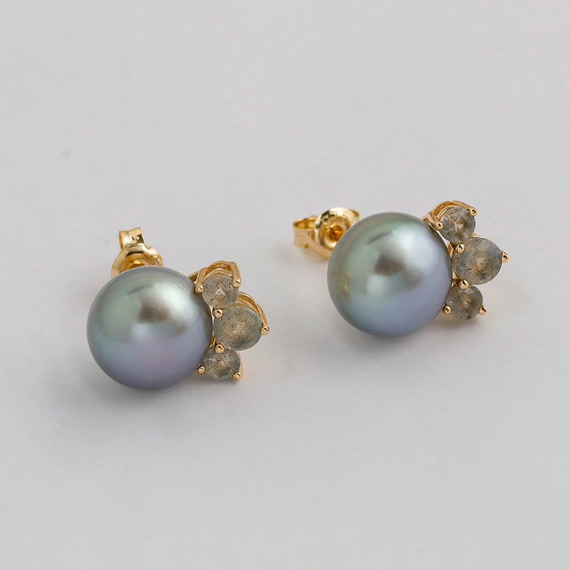 Dunli Jewelry  French Retro Light Luxury Style S925 Silver Plated 14k Gold Pearl Earrings