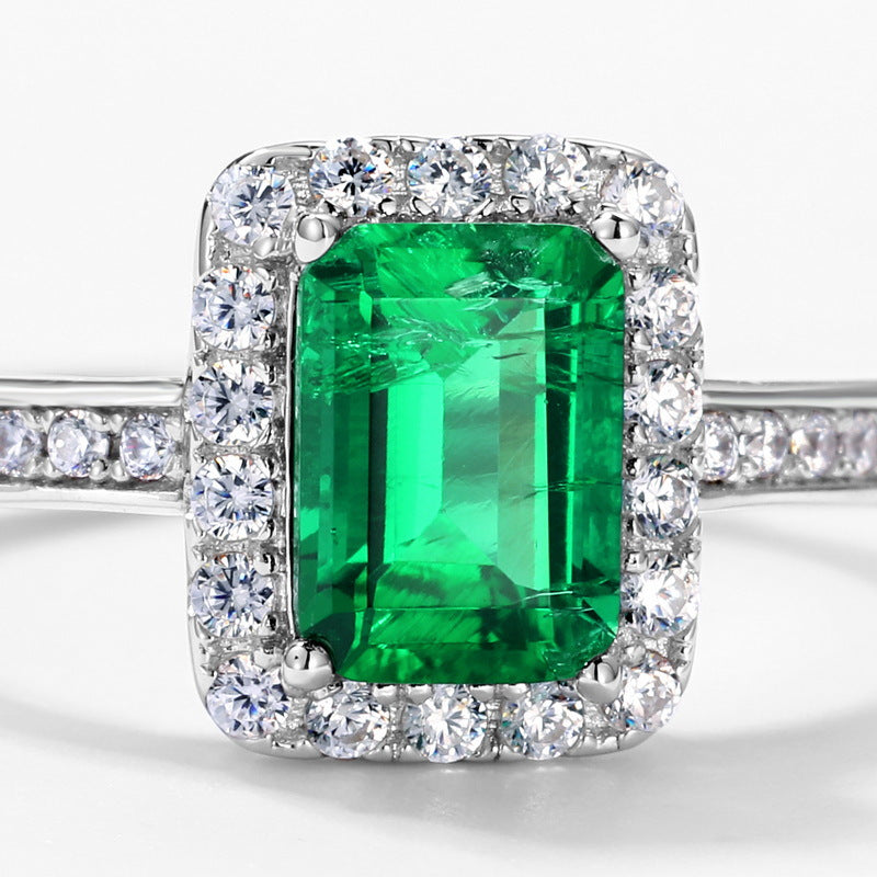 hot-selling S925 silver ring female cultivated emerald retro light luxury finger ring noble European and American style spot delivery