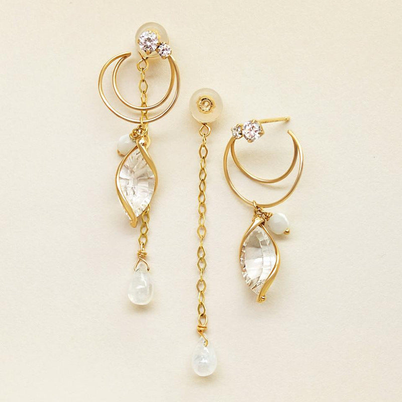 Japanese jewelry TANK UP same style detachable earrings summer new S925 sterling silver natural white crystal earrings